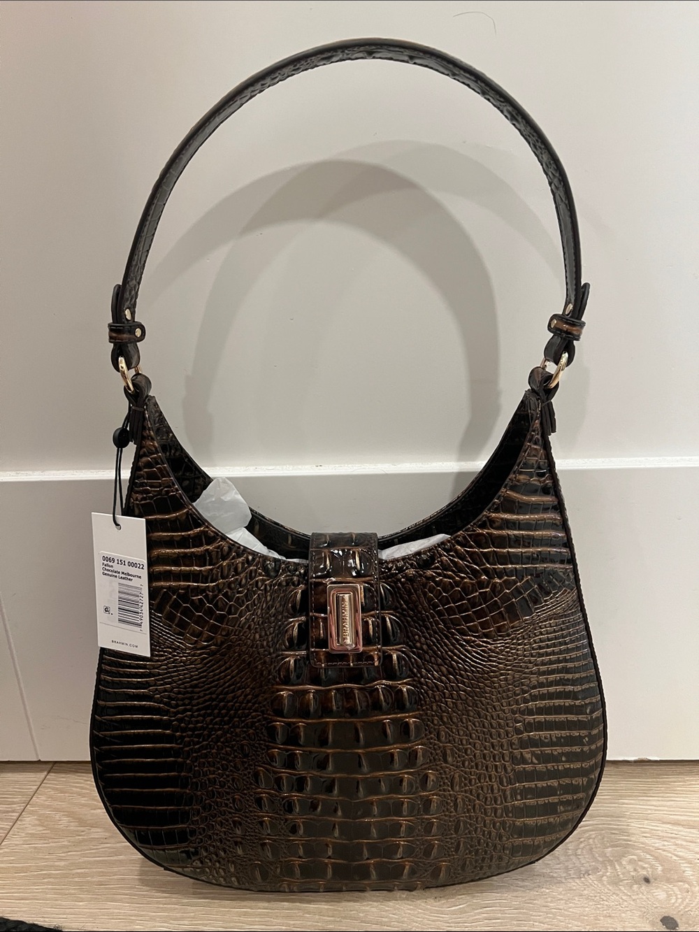 Brahmin Dark Brown Croc-Embossed Shoulder Bag